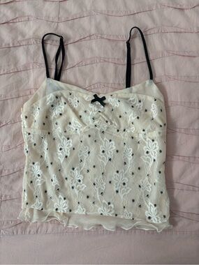 Lace Embroidered Polka Dots Cami with Black Straps